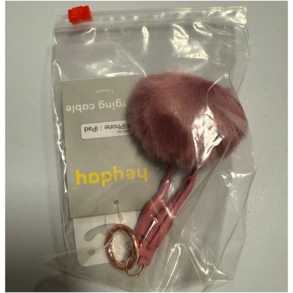 Heyday Lightning to USB-a Pom Pom Keychain Cable Dusty Pink 4in - Picture 2 of 4